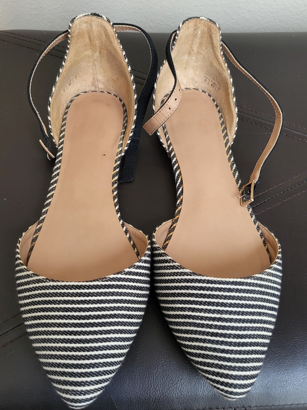 Mix No. 6 Striped Black and White D'Orsay Flats with Ankle Strap